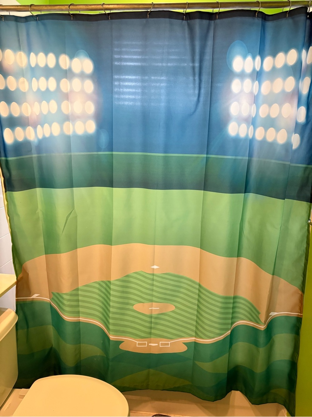 Baseball Field Shower Curtain - Green and Blue